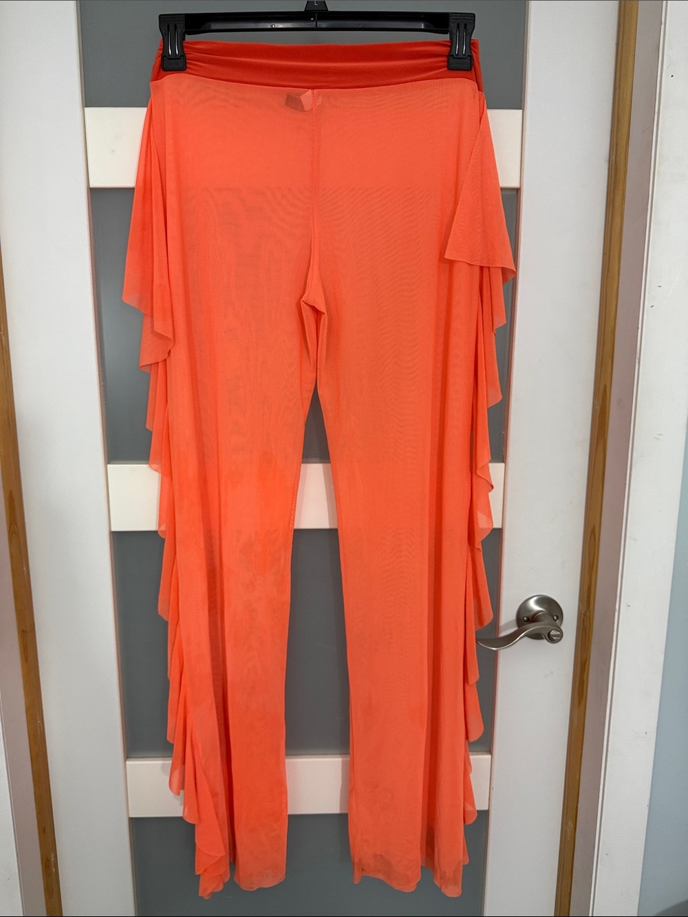 Ruffle-Side Wide Leg Pants in Bright Orange - Picture 2 of 4
